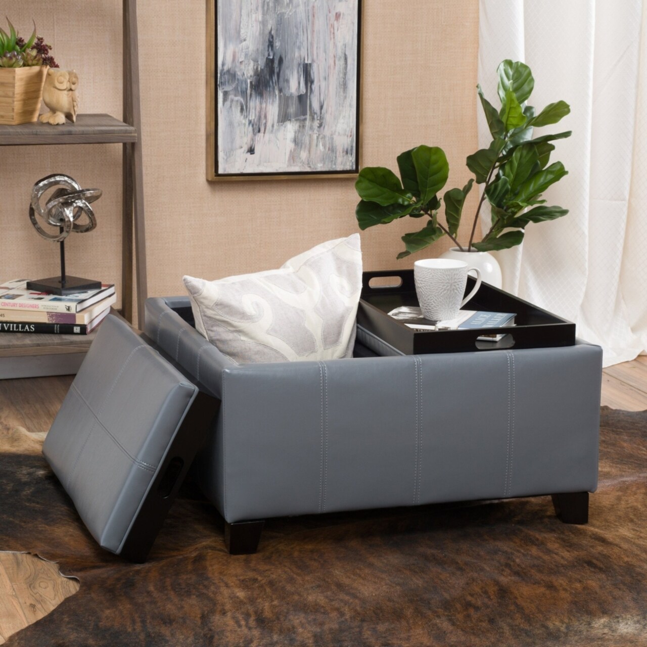 Storage ottoman with online tray table